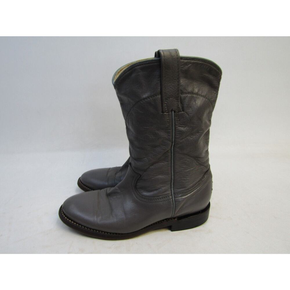 Cowtown Youth Size 4 D Gray Leather Roper Cowboy Western Boots